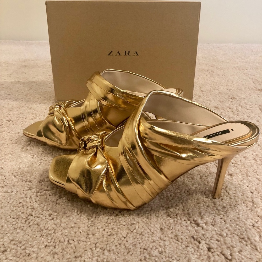 ZARA Women’s Gold Mule Heels 👠 Size 7.5 NIB NWT